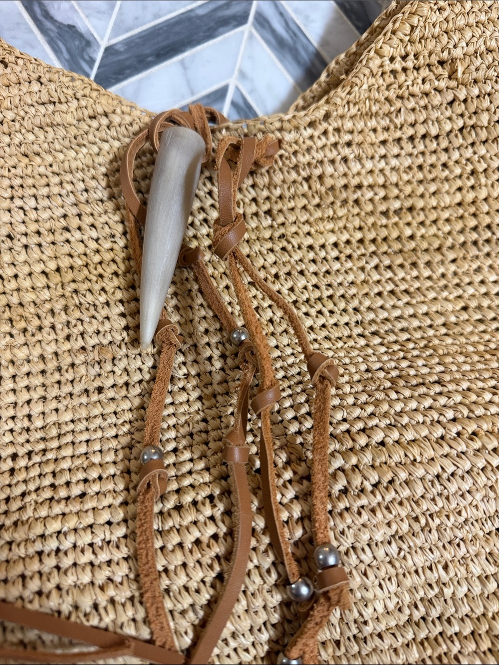 Polo by Ralph Lauren Natural Straw Hobo with Tan Leather Trim - Picture 5 of 5